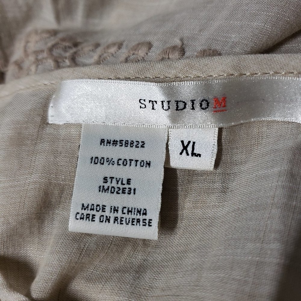Studio M 100% Cotton Embroidered Beige Tunic NWT size XL - Picture 5 of 10